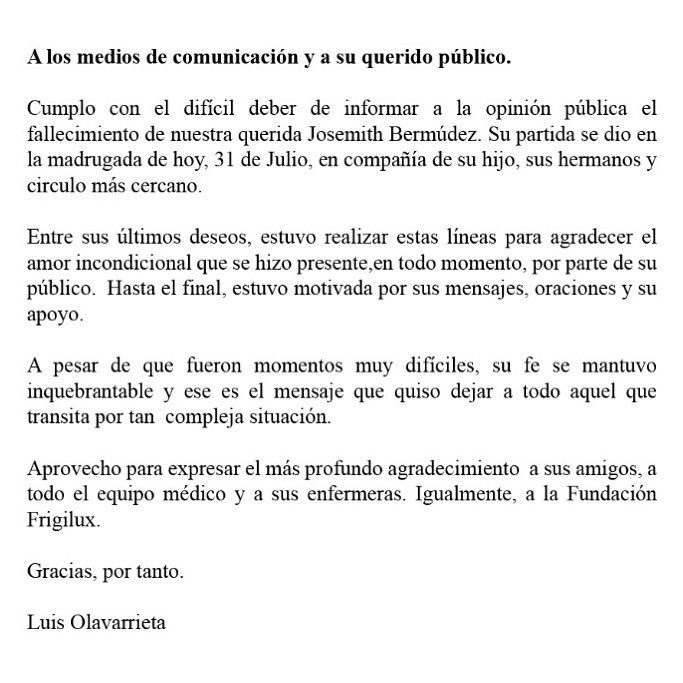 mensaje del fallecimiento de Josemith Bermudez por Luis Olavarrieta