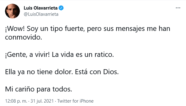 Luis Olavarrieta twitter- Fallecimiento de Josemith Bermúdez
