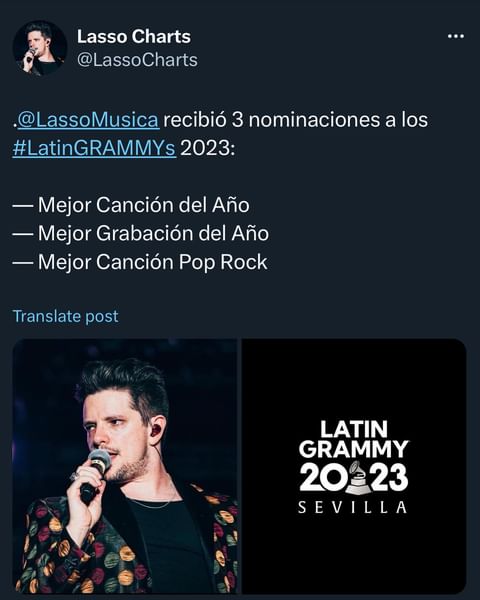 Las nominaciones de Lasso en los Latin Grammy 2023