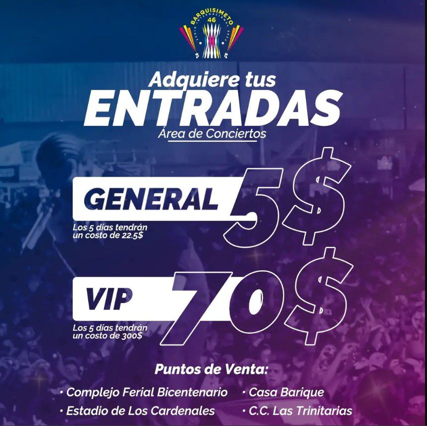 Precio de las entradas a la Feria Internacional de Barquisimeto 2023