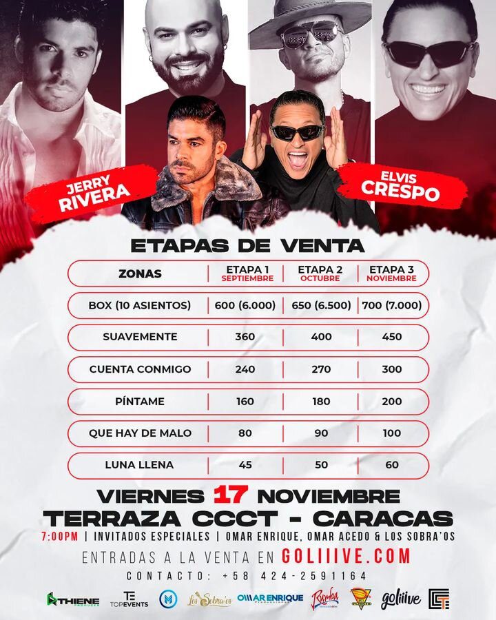 Etapas de venta de las entradas para el concierto de Elvis Crespo y Jerry Rivera en Venezuela