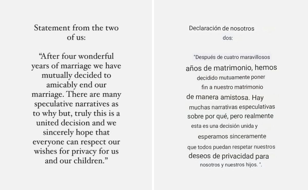 Comunicado oficial del divorcio de Sophie Turner y Joe Jonas. Inglés-Español
